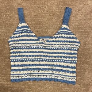 Hollister Blue and White Knit Crop Top Tank